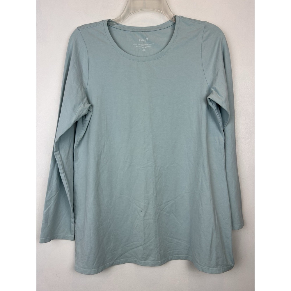 Pure Jill Medium Petite Pima Stretch Cotton Tee Green Long Sleeve Base Layer